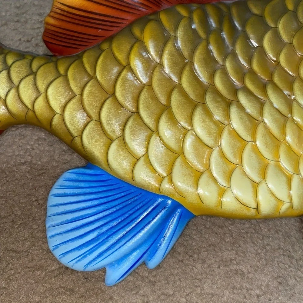 Vtg Tonala Mexico Hand Painted Ceramic Tropical Fish Wall Decor Signed E Alvarez